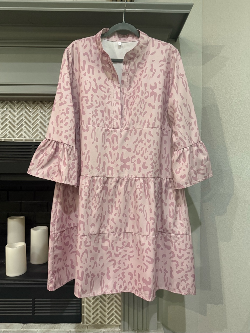 Women's Pink Animal-Print Tiered Casual Dress